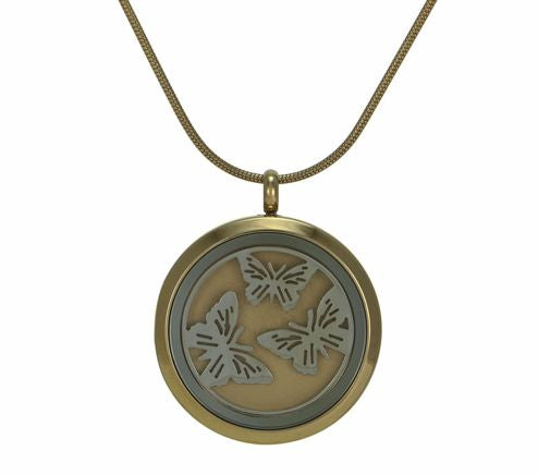 Round Pendant – Butterflies (Bronze/Pewter)