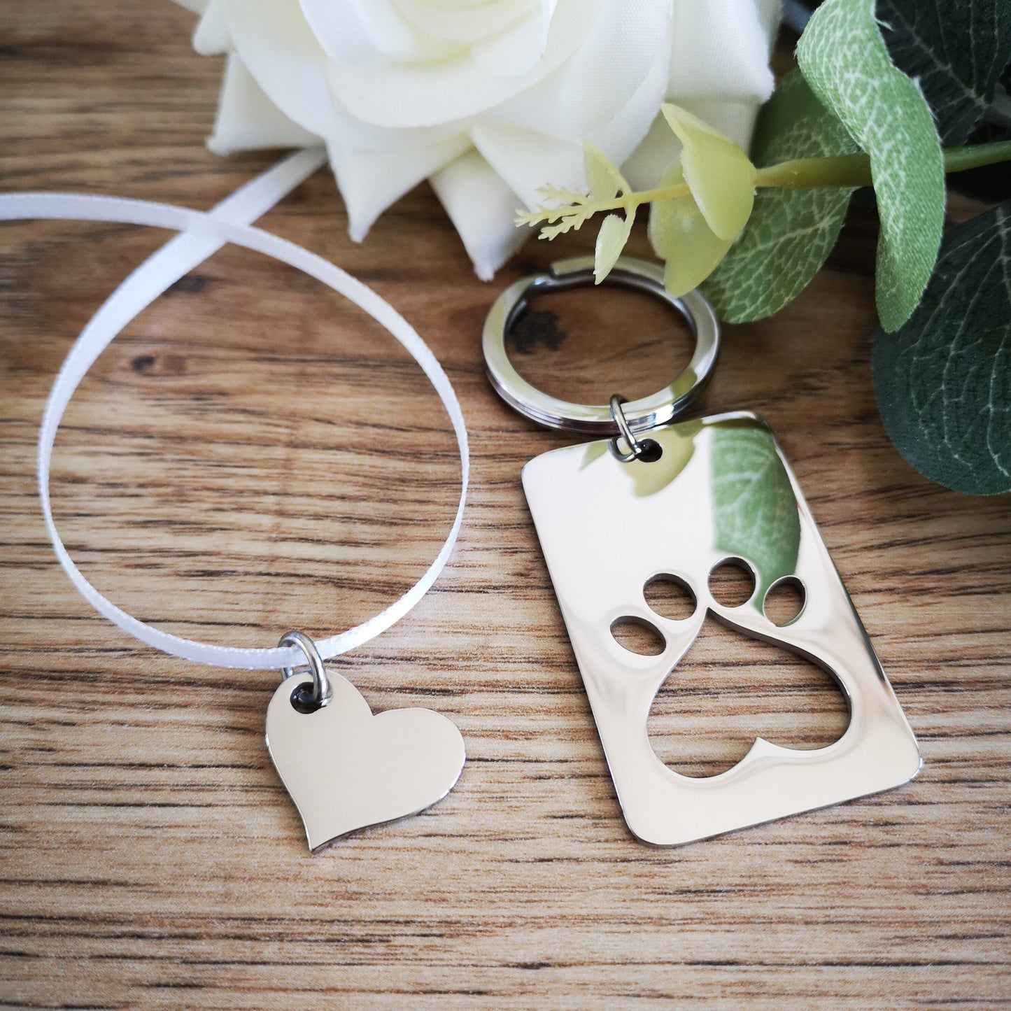 Paw Print Keyring & Heart
