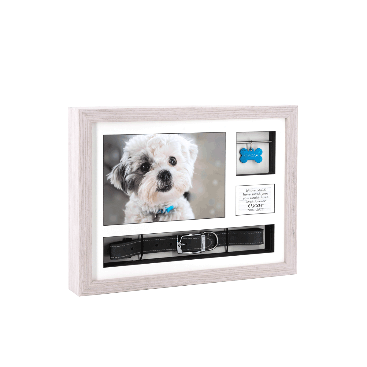 14″ X 11″ Frame Urn LIGHT GREY OAK With Collar & Tag Keepsake Spaces