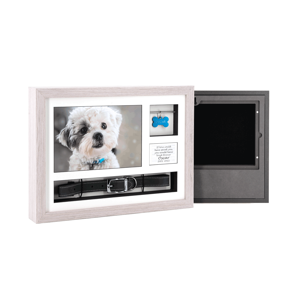 14″ X 11″ Frame Urn LIGHT GREY OAK With Collar & Tag Keepsake Spaces