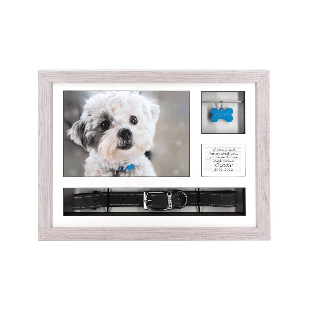 14″ X 11″ Frame Urn LIGHT GREY OAK With Collar & Tag Keepsake Spaces