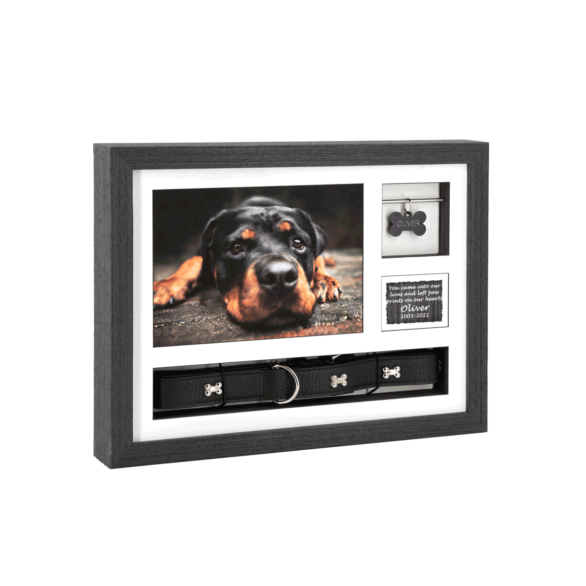 14″ X 11″ Frame Urn BLACK With Collar & Tag Keepsake Spaces