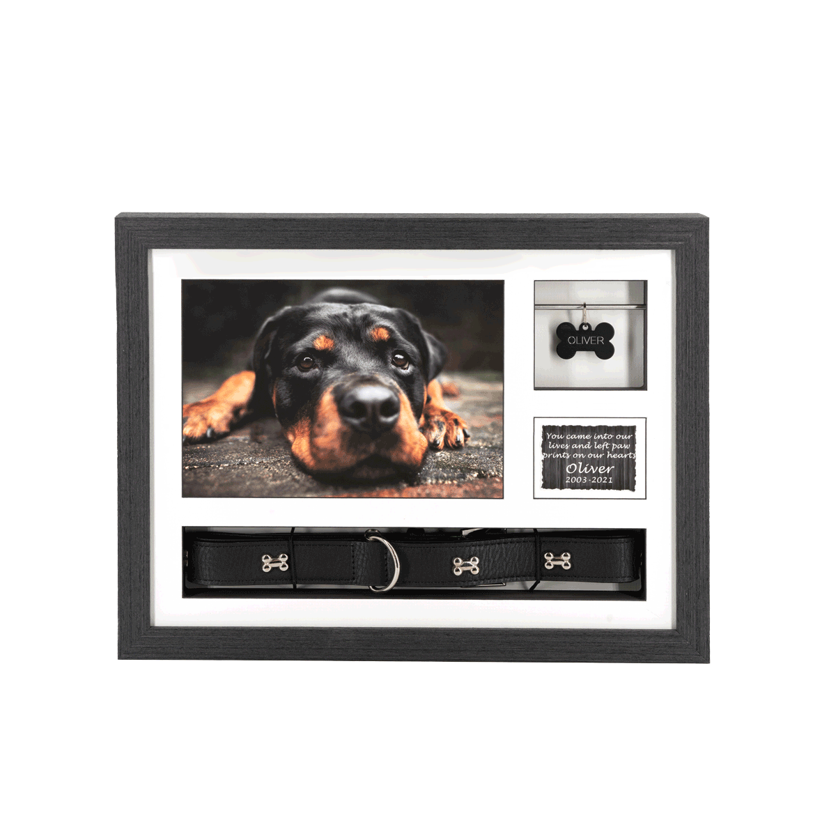 14″ X 11″ Frame Urn BLACK With Collar & Tag Keepsake Spaces