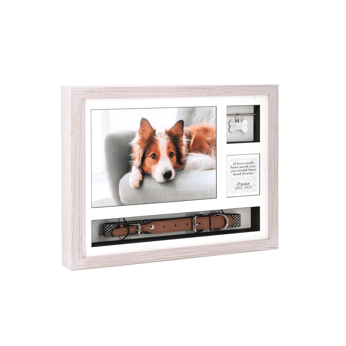 16″ X 12″ Frame Urn LIGHT GREY OAK With Collar & Tag Keepsake Spaces