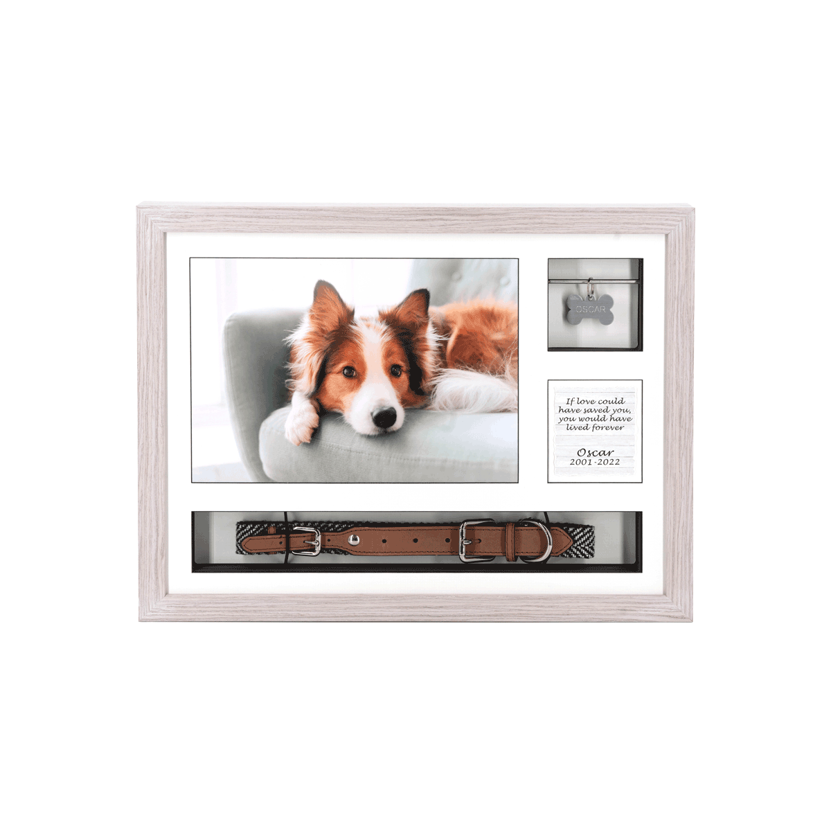 16″ X 12″ Frame Urn LIGHT GREY OAK With Collar & Tag Keepsake Spaces