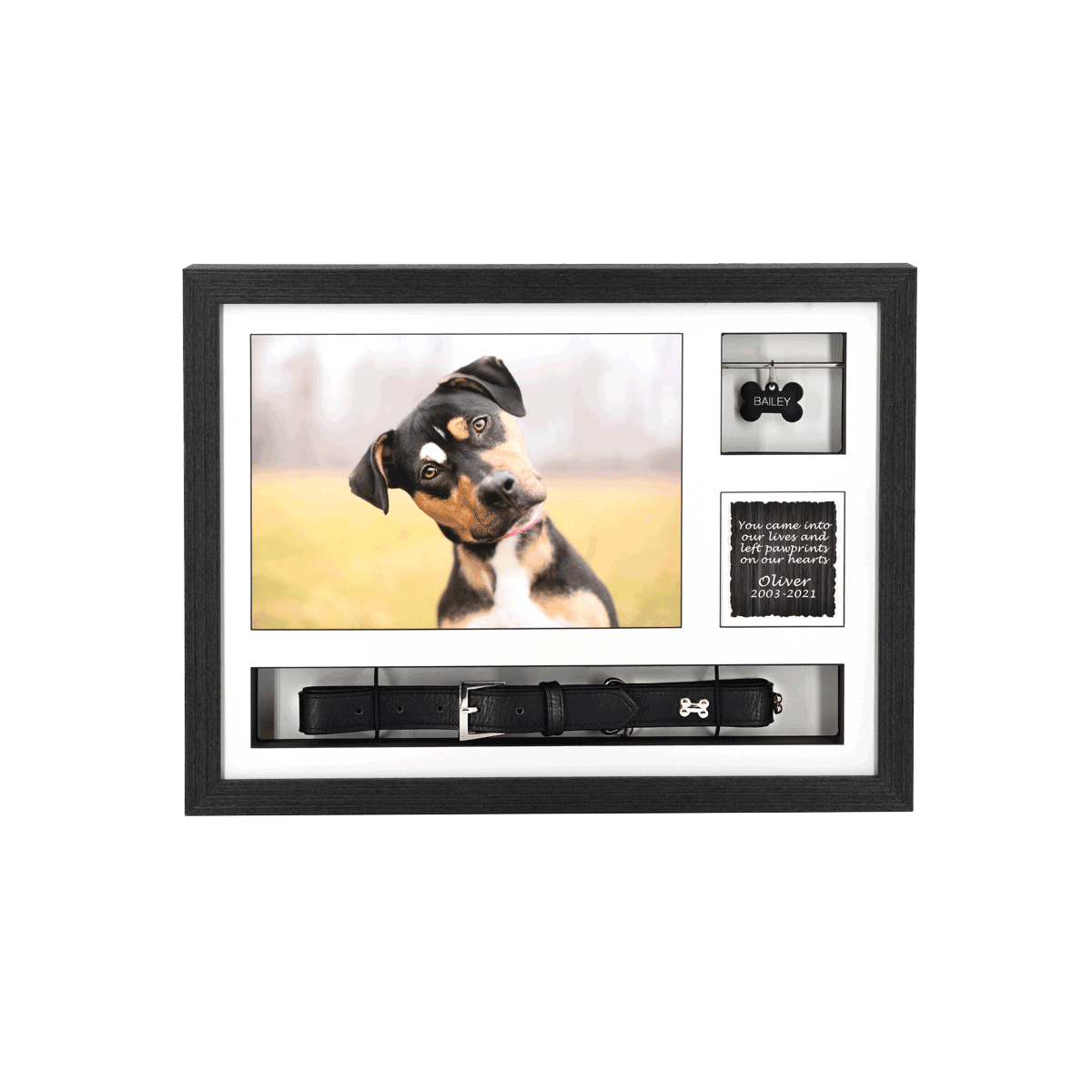 16″ X 12″ Frame Urn BLACK With Collar & Tag Keepsake Spaces