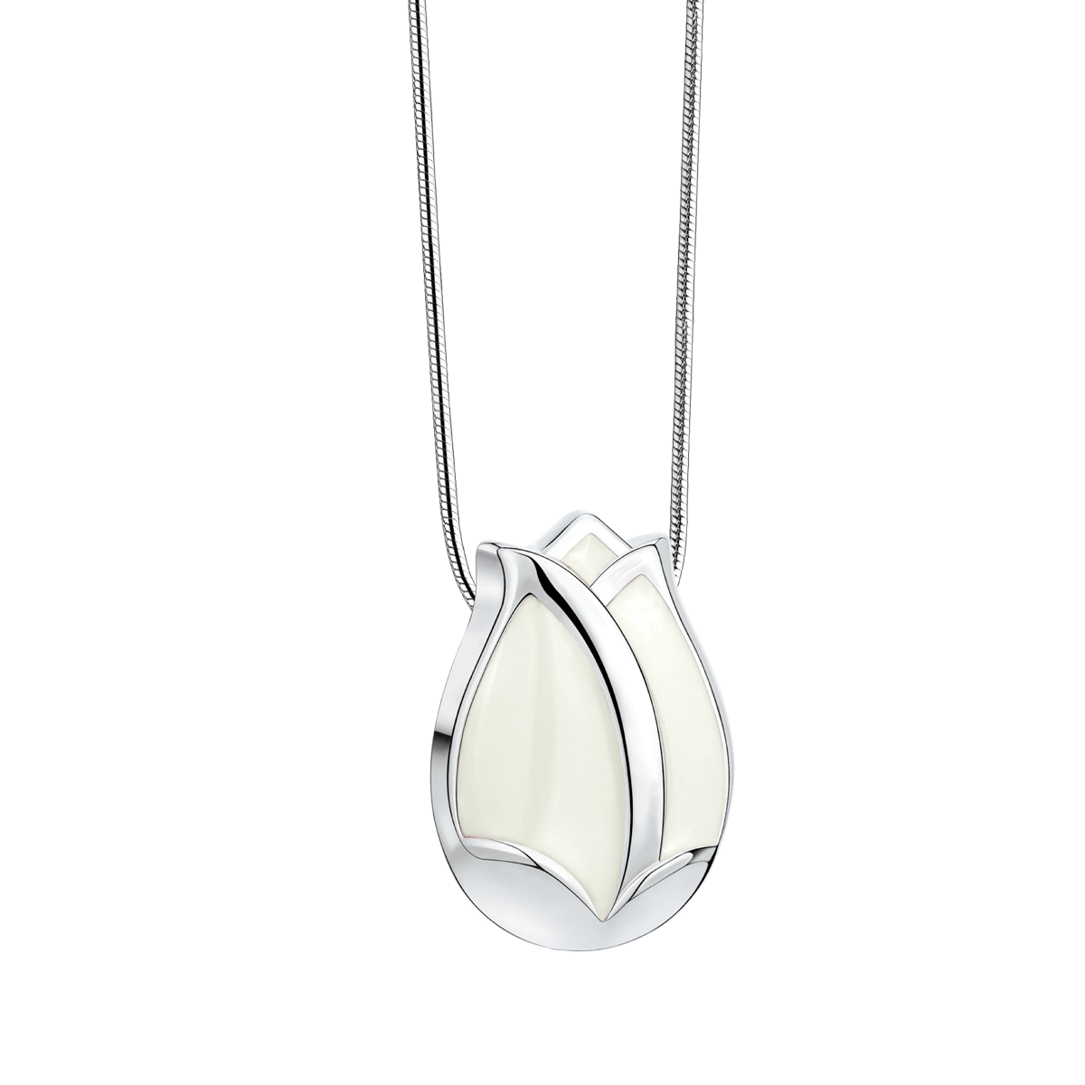 Tulip Pearl White & Polished Silver Ash Pendant