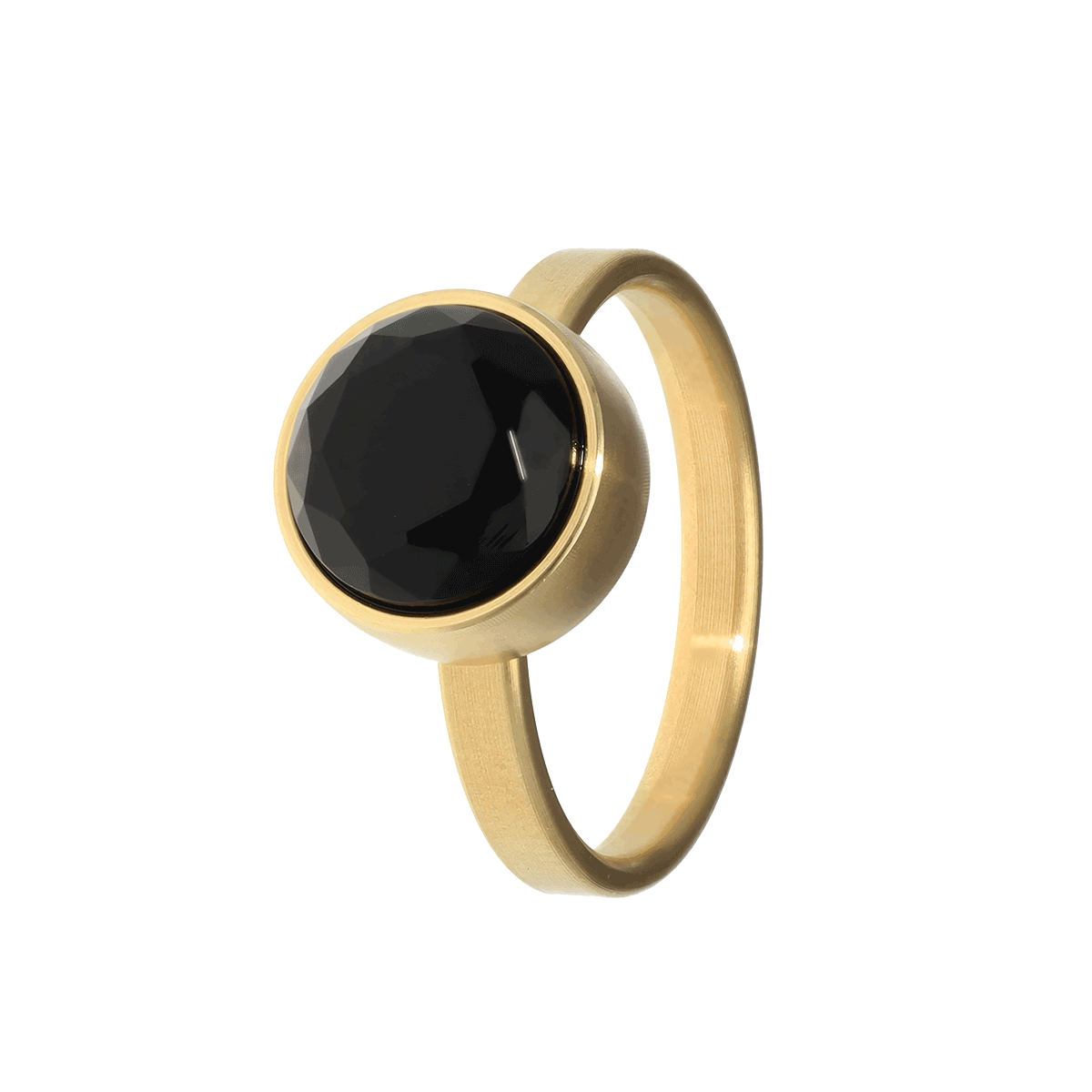 Black Onyx Faceted Ring GOLD 18mm