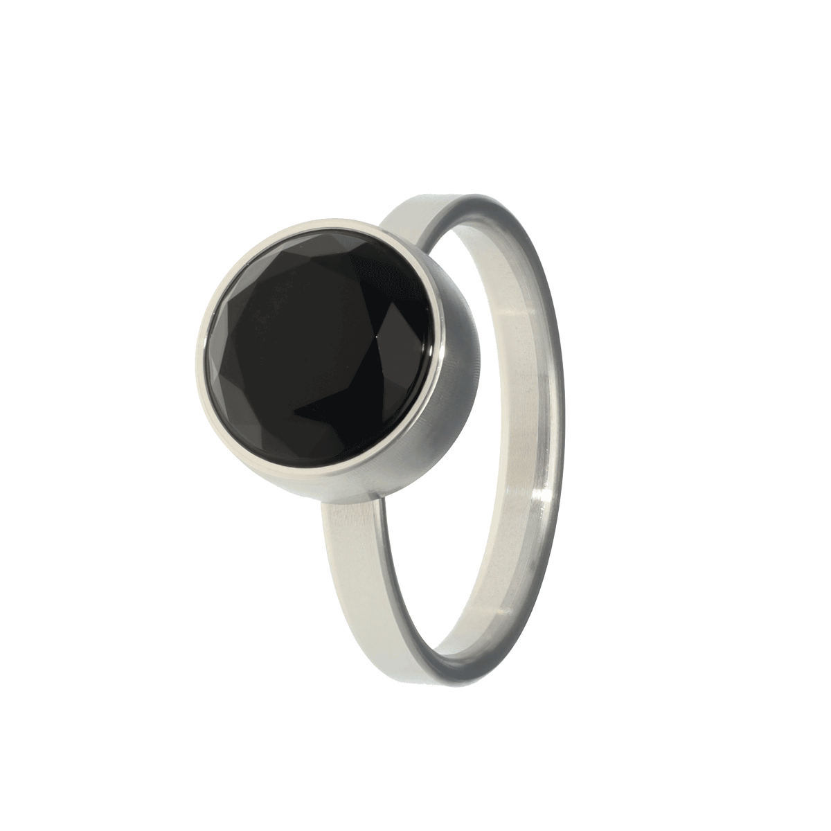 Black Onyx Faceted Ring STEEL 17mm