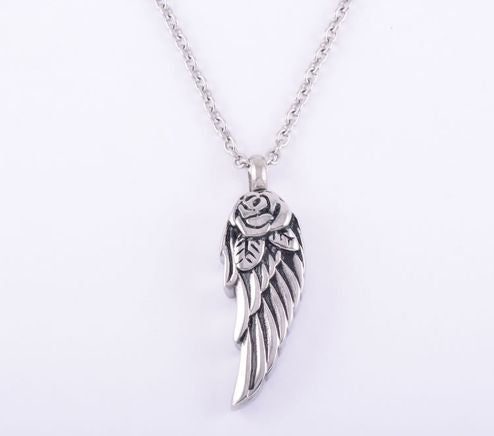 Single Angel Wing Ash Pendant (Stainless Steel)