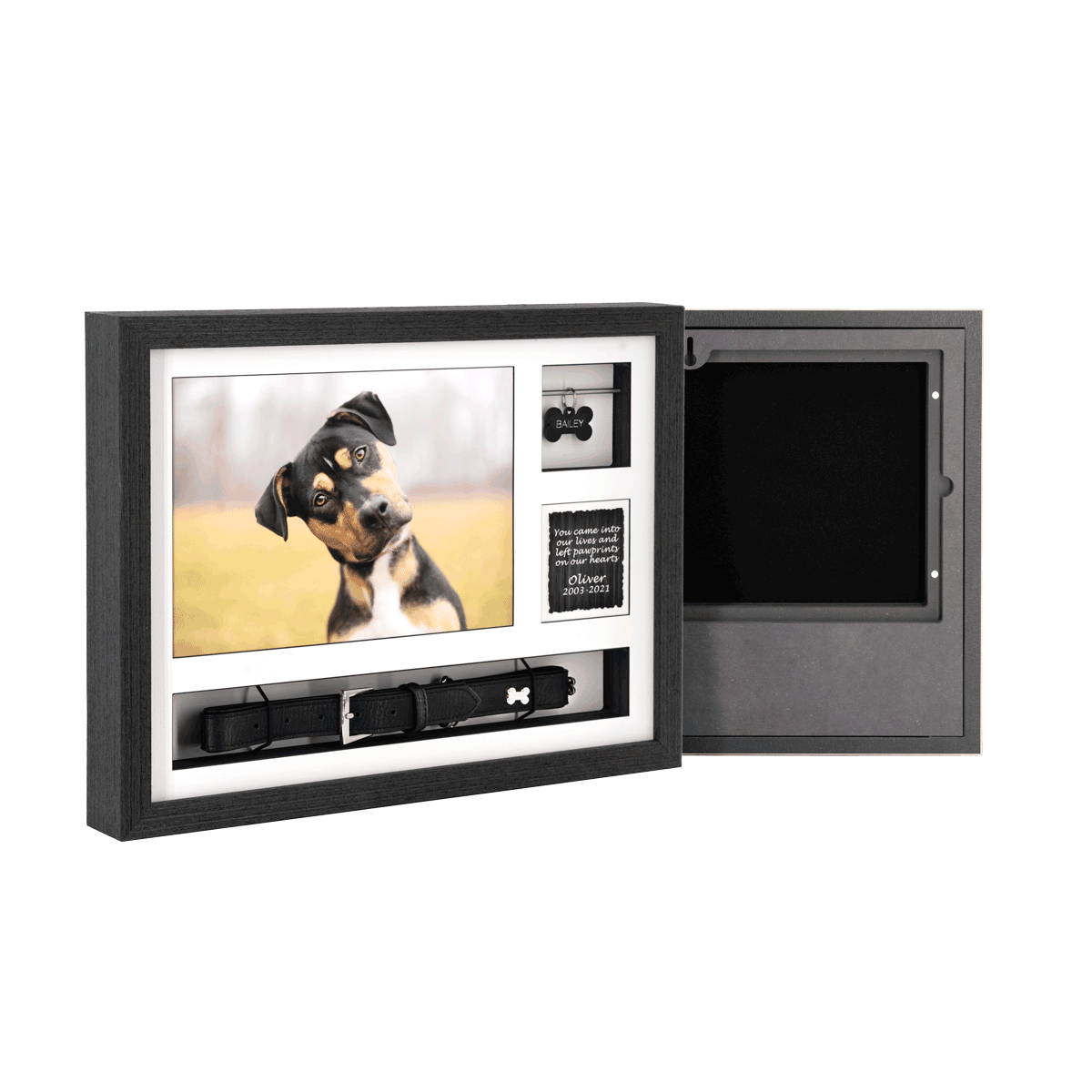 16″ X 12″ Frame Urn BLACK With Collar & Tag Keepsake Spaces