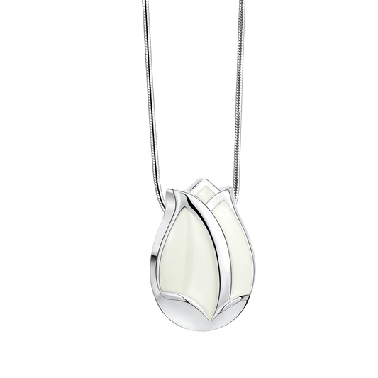 Tulip Pearl White &amp; Polished Silver Ash Pendant