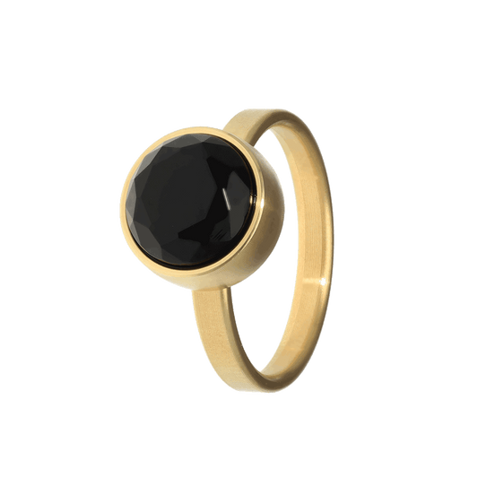 Black Onyx Faceted Ring GOLD 17mm