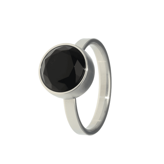 Black Onyx Faceted Ring STEEL 17mm