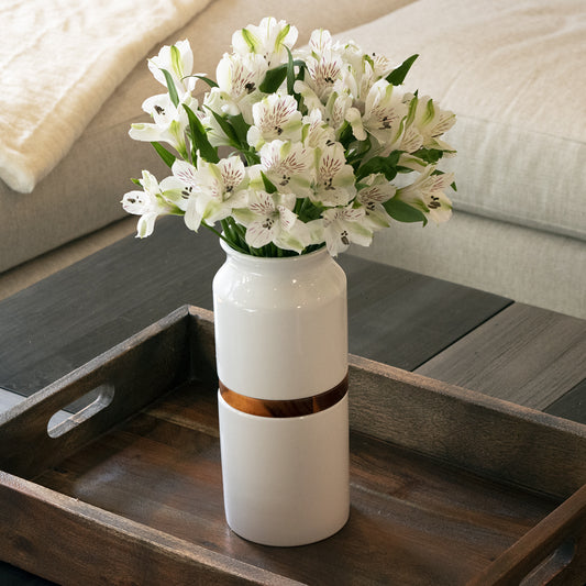 Fiori Vase White With Walnut